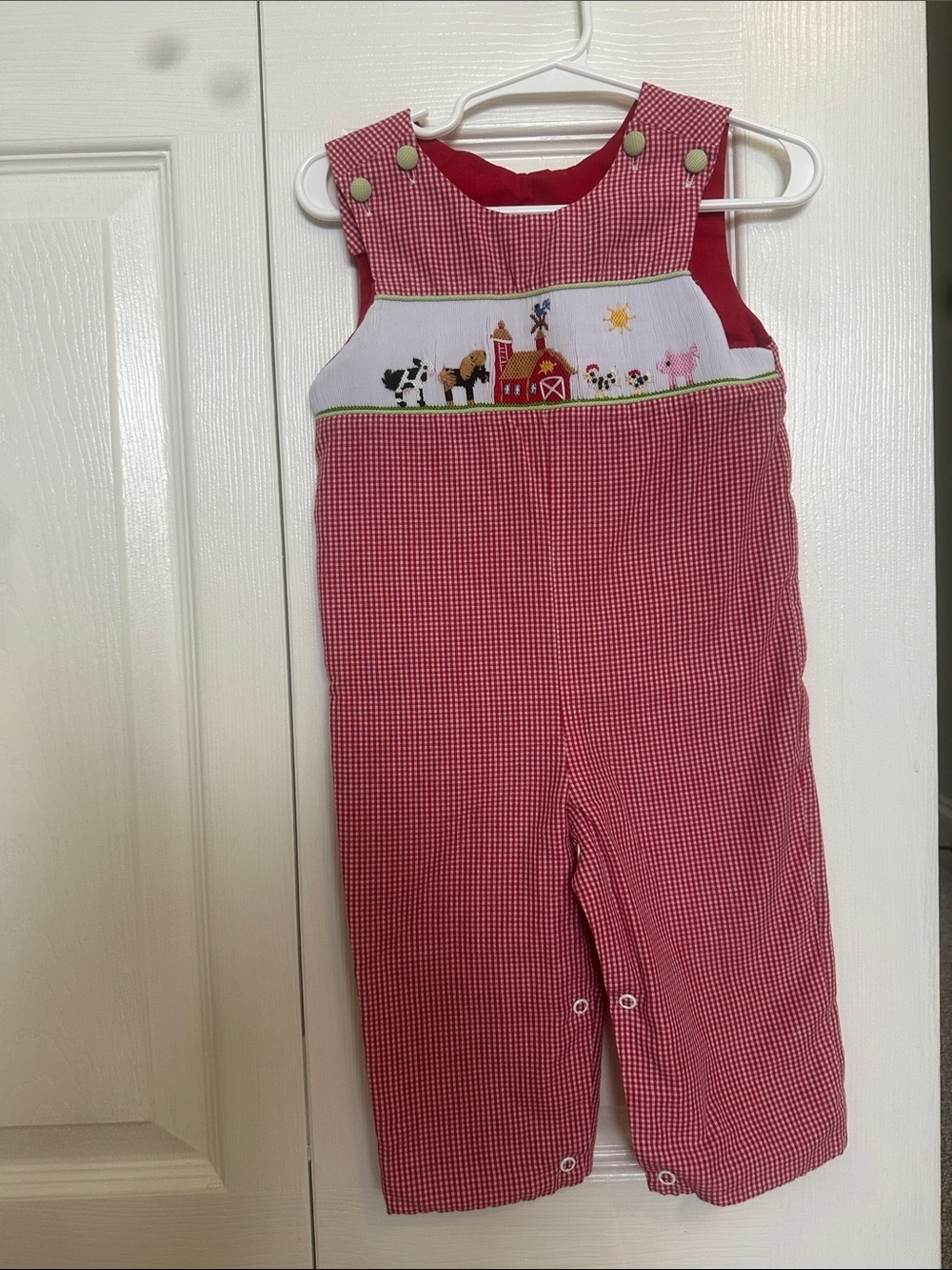 Stellybelly 6M Red Gingham Jon Jon with Farm Animal Smocking